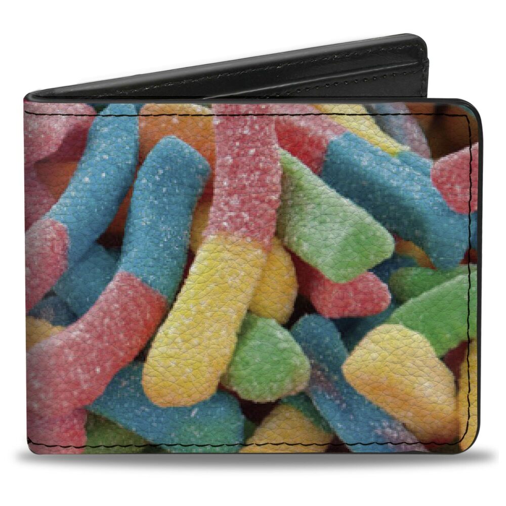 8713 Wallet, Bifold, Vivid Sour Worms Stacked, Vegan Leather, 4.0" x 3.5"